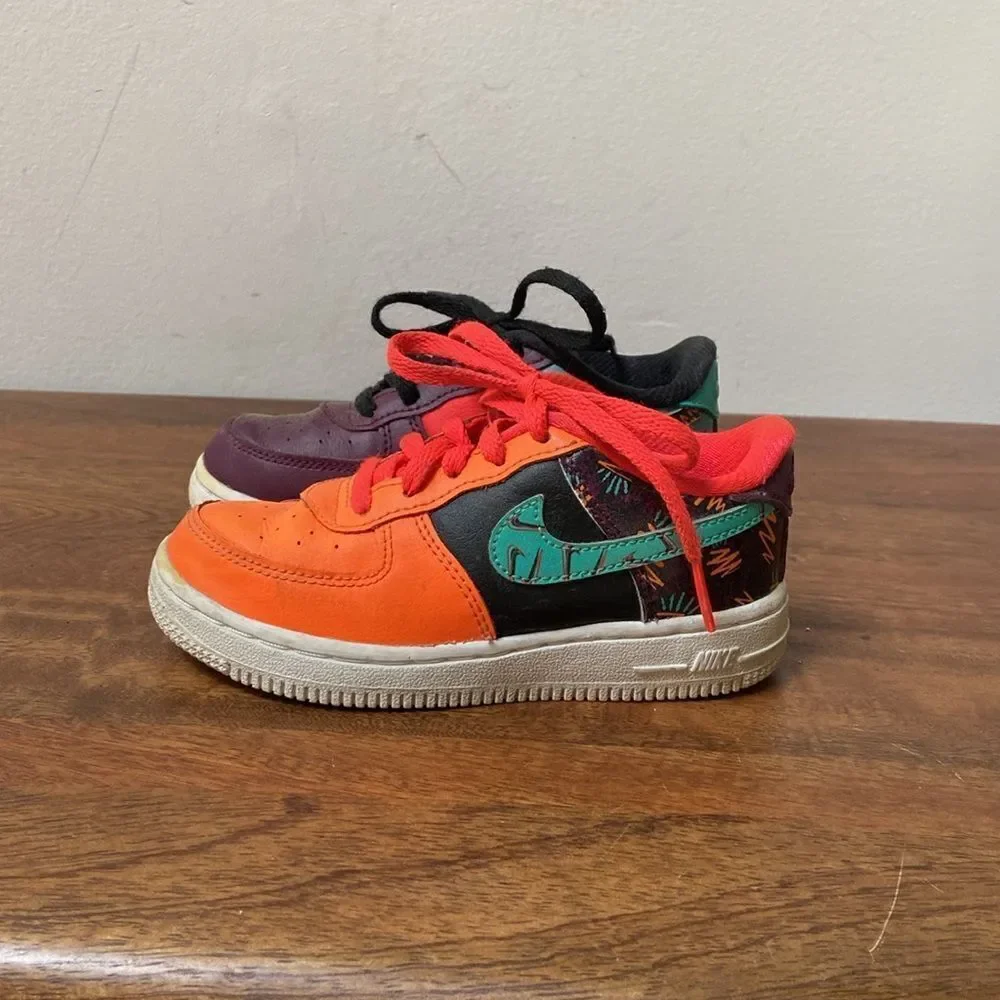 Nike Air Force One LV8 Kids' Mismatched Sneakers - Black, Purple, Orange
